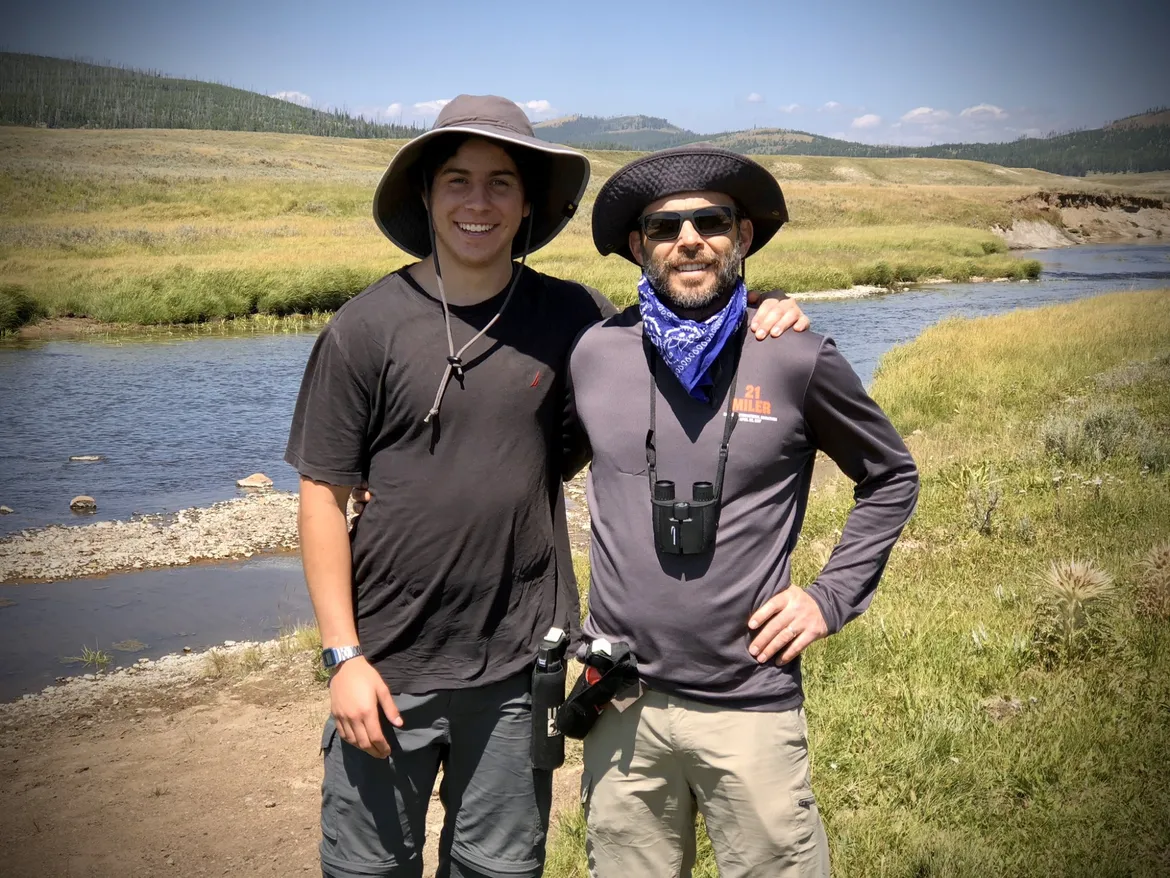Father and Son Hiking in Yellowstone