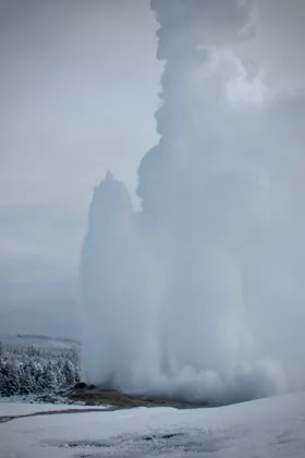 Old Faithful Geyser in winter - Yellowstone Guidelines 